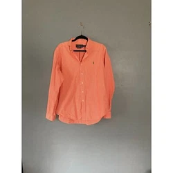 Ralph Lauren orange/white checked classic fit oxford size x-large 100% cotton. measures 26