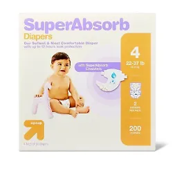 •168ct SuperAbsorb disposable diapers •Soft and breathable •Hypoallergenic •Wetness indicator •Made without...