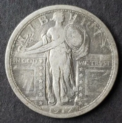 1917 25c Standing Liberty Silver Quarter Dollar Type 1. Circulated and cleaned and scratched. See pics. Items...