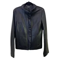 supple leather moto-inspired jacket from DKNY  ruffled trim at the front. Chest - 40