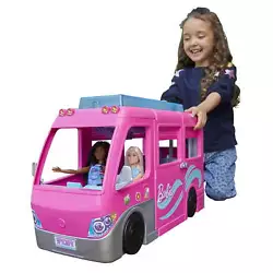 Get the ultimate camping trip underway with the Barbie Dream Camper! When they arrive, the camper opens to reveal a...