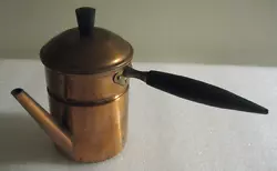 Coppercraft Guild Copper Plated Coffee Pot Wood Side Handle Turkish Tea. 300 gr.Weigth 13 oz. 1950-60s era edition.