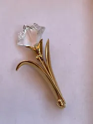 Swavorski Cystal Flower Gold Plated Brooch. Markings on leaf and glass flower. See pictures. Pre -owned. Plated