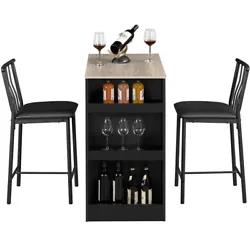 Practical Set of 3: This counter height dining set comprises a table with a side storage shelf and a pair of backrest...