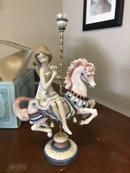 Lladro Girl On Carousel Figurine-Read Description Carefully. Flowers that go on top of the finial have come off and...
