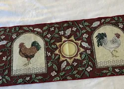 Vintage Le Roost Table Runner Tapestry 70X13 Country Kitchen Roosters Sunflowers. Used. No rips or stains. Please see...