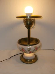 Brass area on base, bowl & stem need a cleaning. Glass body & Hand painted areas in Good Condition. Tested & Working 3...
