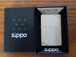 2021 Zippo Lighter Brushed Brass Vintage Look With Slashes and Replica Box.