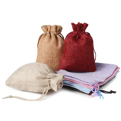 4 different sized Burlap Drawstring Pouches and Multi colors for you choose. -Featuring double-knotted strings at the...
