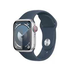 Apple Watch Series 9 GPS + Cellular Aluminium Argent Bracelet Sport Band Bleu S/M 41 mm - Montre connectée 4G LTE -...