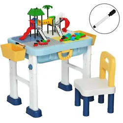 It perfectly defines a fun space for your kids over 3 years old! The table board is designed in double-sided style....