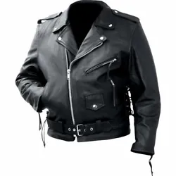 The classic biker jacket byRocky Mountain Hides. TM made withgenuine cowhide split leather. Thick, heavy weight...