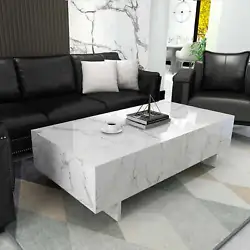 Elegant rectangle coffee table, with a high gloss surface, marble veneer and crafted MDF, is suitable for high-grade...