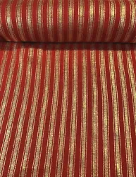 Christmas Red Gold Metallic Striped Print Holiday Burlap Fabric Decorative 58