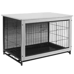 Dog crate furniture wooden indoor kennel side end table double-doors cage for small dog, Multi-purpose pull-out...