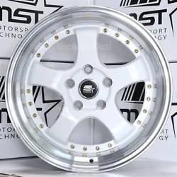 MST MT07 CANDY WHITE 5 SPOKES MACHINED LIP WITH GOLD RIVETS. 5x114.3 BOLT PATTERN. AUTHENTIC MST PRODUCT. CANDY WHITE...