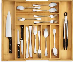Premium Bamboo Silverware Organizer - Expandable Kitchen Drawer Organizer and Utensil Organizer, Perfect Size Cutlery...