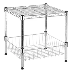 Supreme Stacking Shelf with basket: Easy no tool assembly Durable chromed metal Height adjustable bottom basket Build...