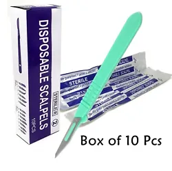 ITEM:10 DISPOSABLE STERILE SURGICAL SCALPELS #11 WITH GRADUATED WITH SCALE PLASTIC HANDLE. Easy to maneuver allowing...