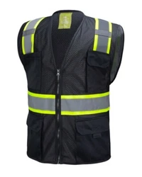 Black Two Tones Safety Vest . 100 % polyester. 4 Pockets & Pen Pocket on Right.