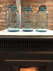 3 Ball Perfect Mason Blue Glass Half Gallon Jar #4, #5, And #6. Zinc Lid. I only ship to the continental United States....