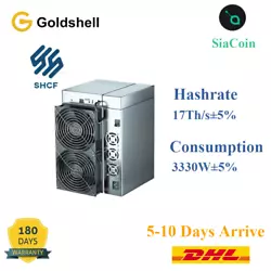 Goldshell SC6 SE (SiaCoin) Miner! Goldshell SC6 SE Miner ASIC. Hashrate：17Th/s±5% Consumption：3330W±5%.