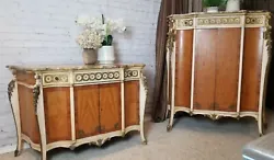 Made in France. Beautiful inlaid and gilded, both with colorful marble top. Quality and elegant designed dresser set,...