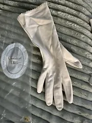 Vintage Off White / Cream Stretch Gloves Sz 6 1/2 Christian Dior W / Bag CLEAN.
