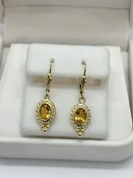 3.00ct Twt Citrine Dangle Drop Leverback Earrings 14k Yellow Gold 1.33”. • Earrings measure 1.33” in length and...