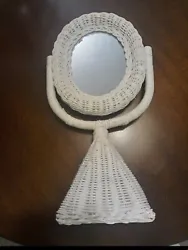 E5334 Shabby Cottage Chic WHITE WICKER Chippy Table Top MIRROR. Condition is Used. Shipped with USPS Priority Mail.