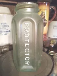 Verry Early Aqua 6 Sided Quart Protector Mason Fruit Jar.  No cracks or chips but is hazy from being buried and could...