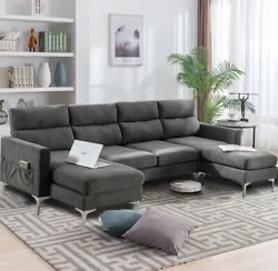 【Convertible Sectional Sofa】The Loveseat Sofa with a removable chaise longue and a fixed chaise longue,the...