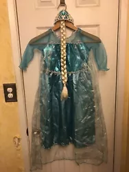 FROZEN PRINCESS ELSA DRESS BLUE SNOWFLAKE COSTUME DRESS-UP SIZE 120 LOEL 5-6 Y. Comes with Hair Clip and Crown