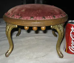 THE UNDERSIDE OF THE VICTORIAN FOOT STOOL IS HARDWOOD AND IS MARKED: E.W. JUNES & CO., FURNITURE & CARPETS. WINSTED,...