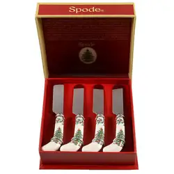 Spode Christmas Tree (Green Trim) (Set of 4) Individual Cheese Spreader Green.