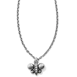 A tiny butterfly made up of spheres of silver and Swarovski creates an uplifting look that has the appearance of fine...