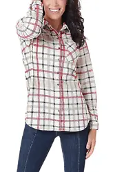 Fabrication: knit corduroyFeatures: button-front closure, allover plaid print, stand collar, chest pocket, long sleeves...