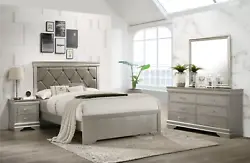 Create a cozy and serene atmosphere for your bedroom with the beautiful modern champagne gold Bedroom Set. The modern...