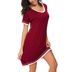 Soft texture, light weight, loose and comfortable, suitable for pajamas, short sleeves, V-neck, solid color, neck and...