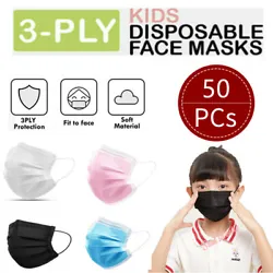 [KIDS] 50 Pcs 3 Layer Child Disposable Face Mask Safety Black/Pink /White /Blue. Masks 3 Layers of Protection Made of...