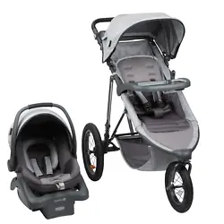 Stroller accommodates children up to 50 lbs. Air filled bicycle tires with foot brake. 5 point harness system with...