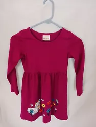 Hanna Andersson Girls Appy Dress Mulberry With Kitten & Flowers sz 6-7.