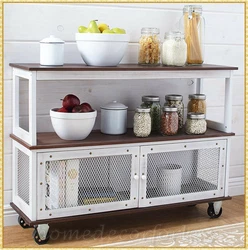 The Industrial-Style Rolling Buffet Cart is a substantial piece with ample vintage appeal. It features 3 tiers--2 open...