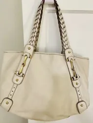 Authentic Gucci Pelham Shoulder Bag . Beautiful ivory cream color top grain leather with braided leather handles. Gold...