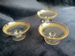 Three Vintage Gold rimmed MINI coupe glassware, unusual and rare. Tiny champagne glasses, or maybe for a dollop of...