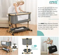 AMKE 3 in 1 Baby Bassinets, Bedside Sleeper for Baby, Baby Cradle with Storage Basket, Easy to Assemble Bassinet for...