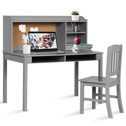 Color: Grey  Material: MDF, Pine  Dimension of Desk: 44” x 24” x 43.5” (L x W x H)  Dimension of Chair: 15.5” x...