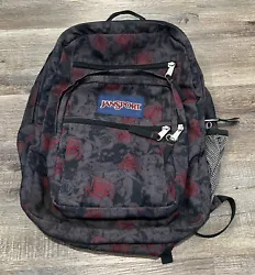 RARE Jansport Backpack Day Bag Skulls And Roses Gray Black Red School PreownedAll sales finalNo refunds