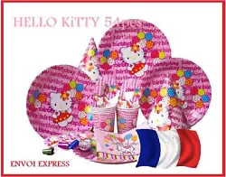 Tout à leffigie de la célèbre Hello Kitty! Le SET EST COMPOSE DE 54 PIÈCES 6 serviettes. 6 fourchettes. 6 couteaux.