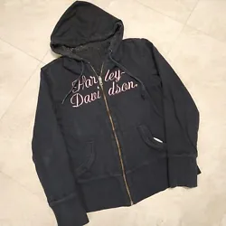Selling Harley Davidson Motorcycles Womens M Medium Black Pink Reversible Hoodie Jacket.  You can see the condition...